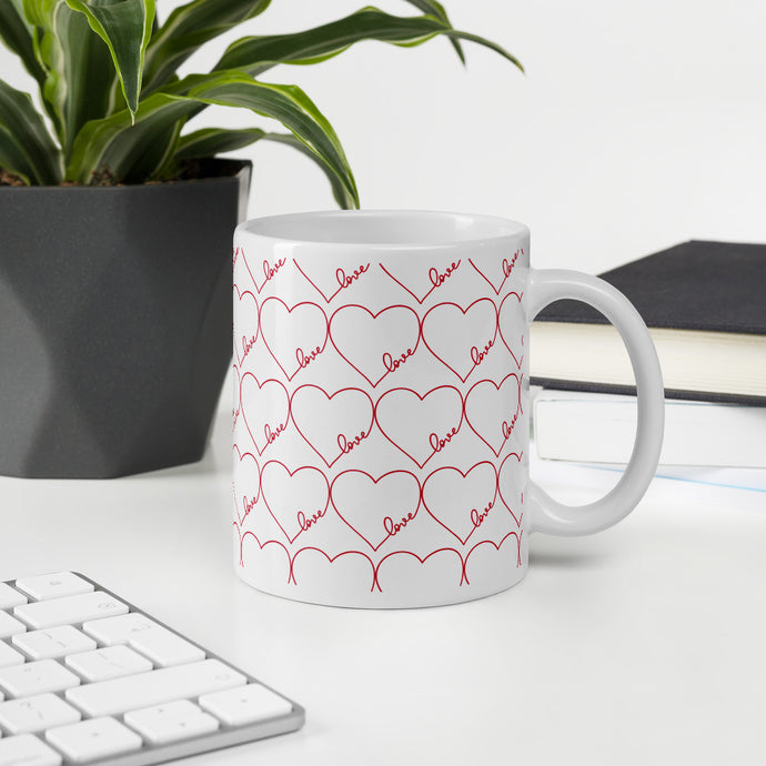 White Heart Print Mug