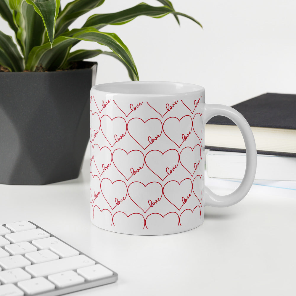 White Heart Print Mug